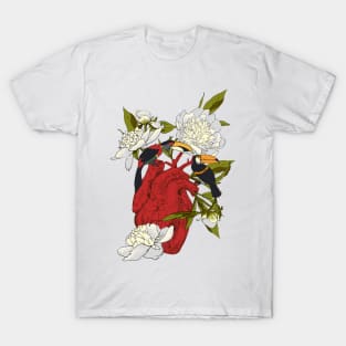 Heart with Flowers, Leaves and Birds T-Shirt